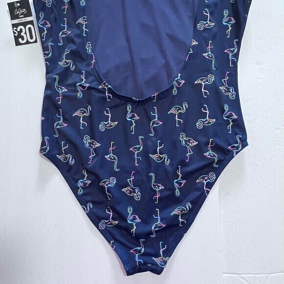 City Streets Women's One-Piece Navy-Blue Swimsuit with Neon Flamingo Print - Picture 9 of 12